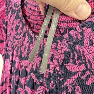 ANTHROPOLOGIE ARIELLE maxi dress floral pockets smocked ruffle pink purple S